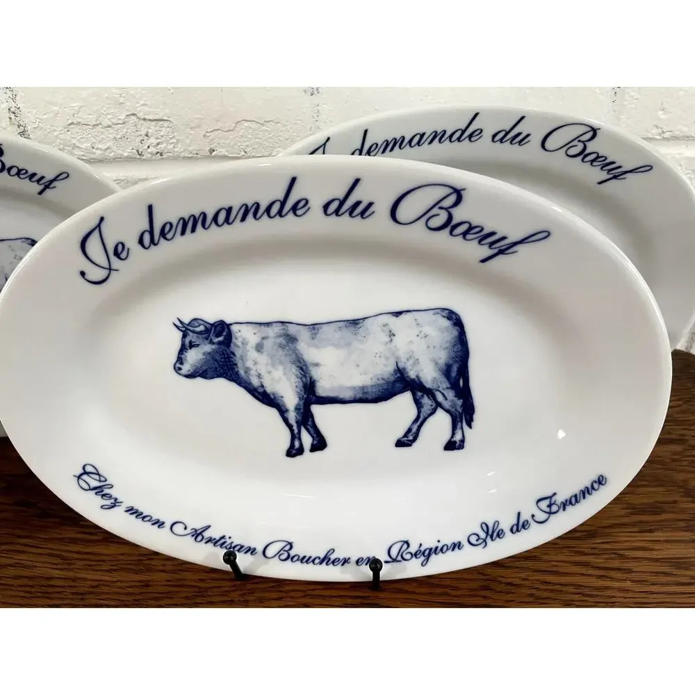 Williams Sonoma Je Demande du Boeuf Oval Serving Platters Lot 4 French Butcher